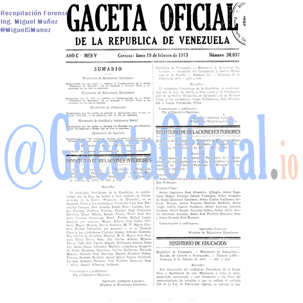 Gaceta Oficial 30037 del 19 Febrero 1973