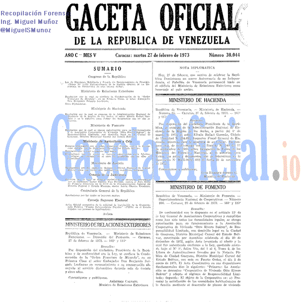 Gaceta Oficial 30044 del 27 Febrero 1973