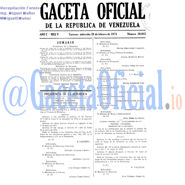 Gaceta Oficial 30045 del 28 Febrero 1973