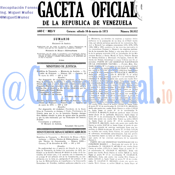Gaceta Oficial 30052 del 10 Marzo 1973