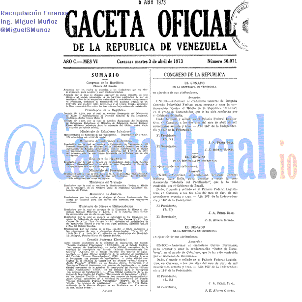 Gaceta Oficial 30071 del 3 Abril 1973