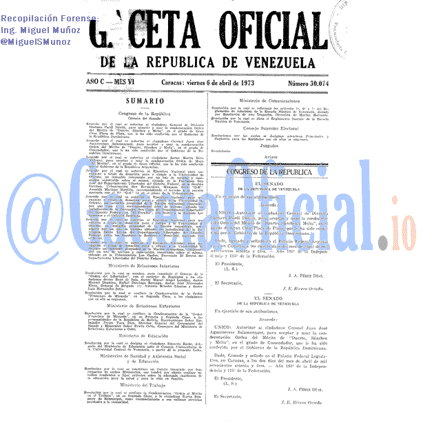 Gaceta Oficial 30074 del 6 Abril 1973