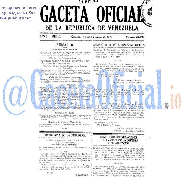 Gaceta Oficial 30093 del 4 Mayo 1973