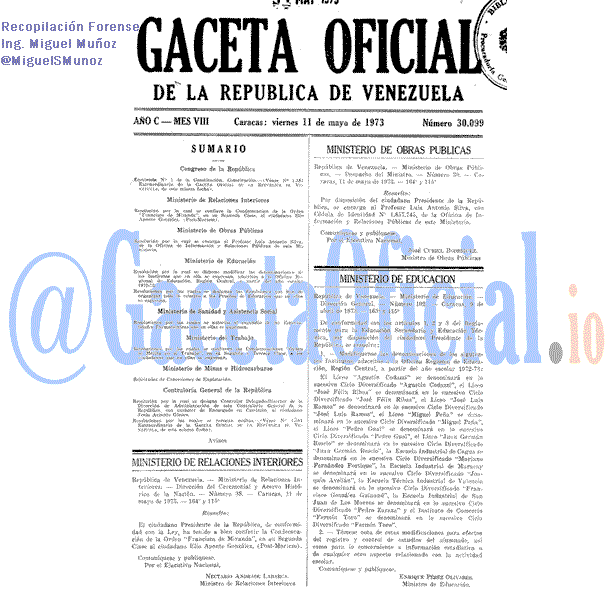 Gaceta Oficial 30099 del 11 Mayo 1973