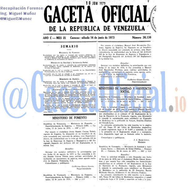 Gaceta Oficial 30130 del 16 Junio 1973