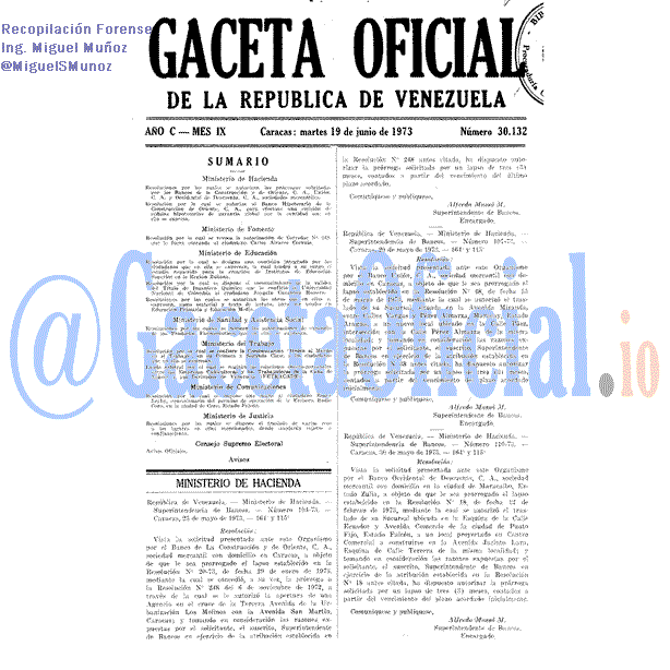 Gaceta Oficial 30132 del 19 Junio 1973
