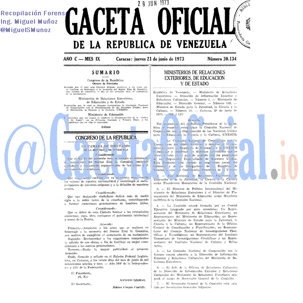 Gaceta Oficial 30134 del 21 Junio 1973