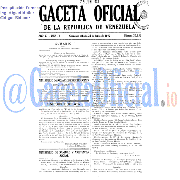 Gaceta Oficial 30136 del 23 Junio 1973