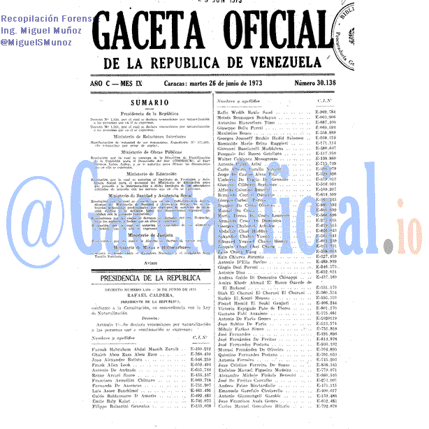 Gaceta Oficial 30138 del 26 Junio 1973