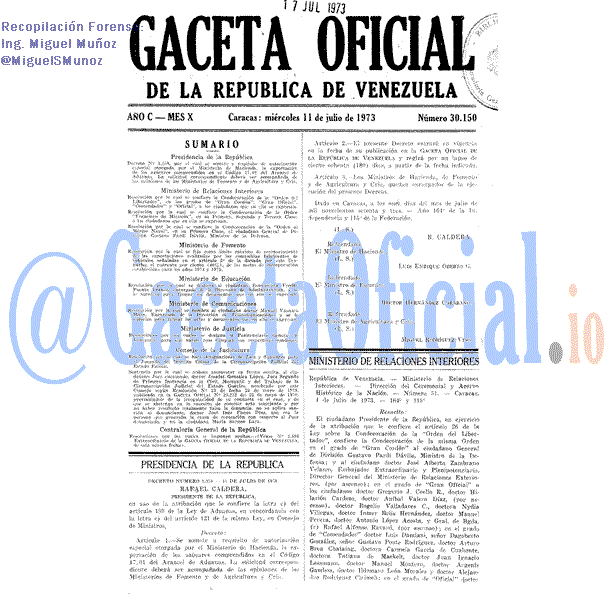Gaceta Oficial 30150 del 11 Julio 1973