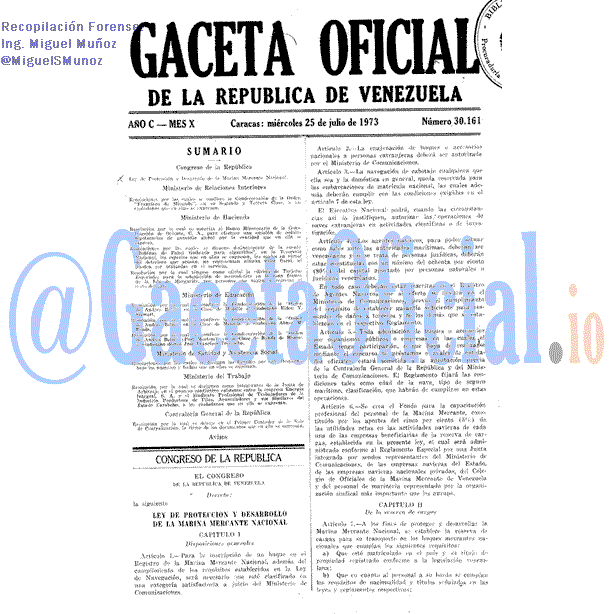 Gaceta Oficial 30161 del 25 Julio 1973