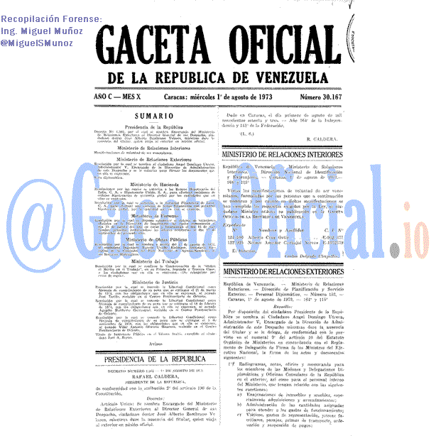Gaceta Oficial 30167 del 1 Agosto 1973