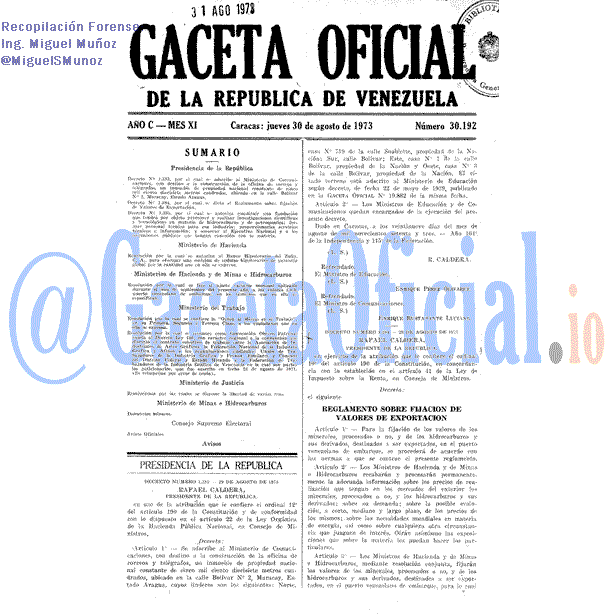 Gaceta Oficial 30192 del 30 Agosto 1973