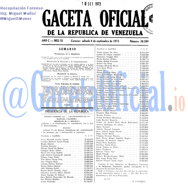 Gaceta Oficial 30200 del 8 Septiembre 1973