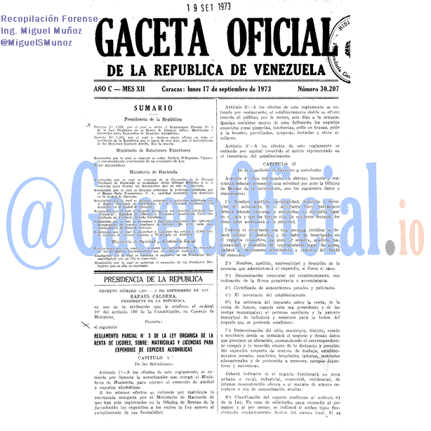 Gaceta Oficial 30207 del 17 Septiembre 1973