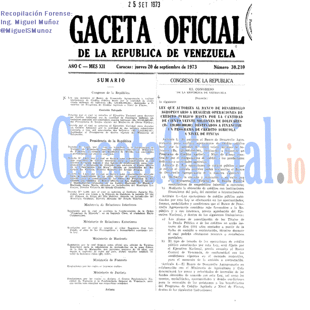 Gaceta Oficial 30210 del 20 Septiembre 1973