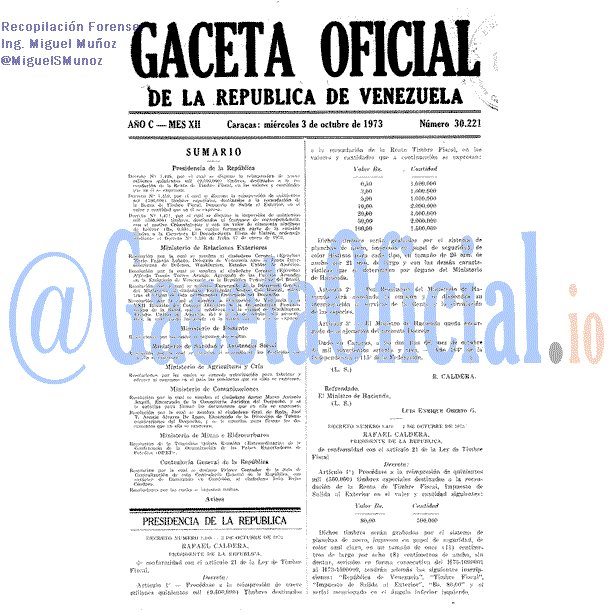 Gaceta Oficial 30221 del 3 Octubre 1973