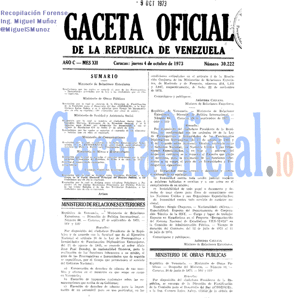 Gaceta Oficial 30222 del 4 Octubre 1973