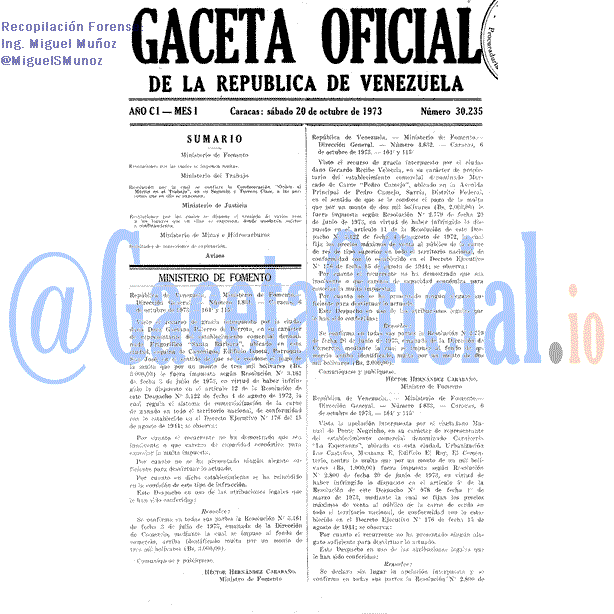 Gaceta Oficial 30235 del 20 Octubre 1973