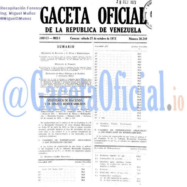 Gaceta Oficial 30240 del 27 Octubre 1973