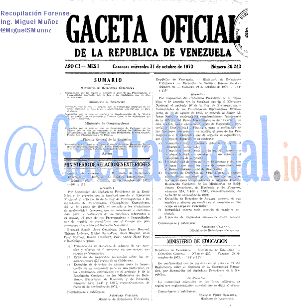 Gaceta Oficial 30243 del 31 Octubre 1973