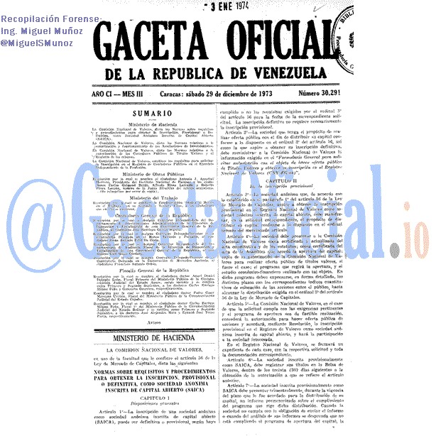 Gaceta Oficial 30291 del 29 Diciembre 1973