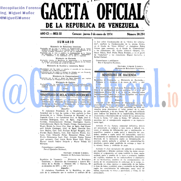 Gaceta Oficial 30294 del 3 Enero 1974