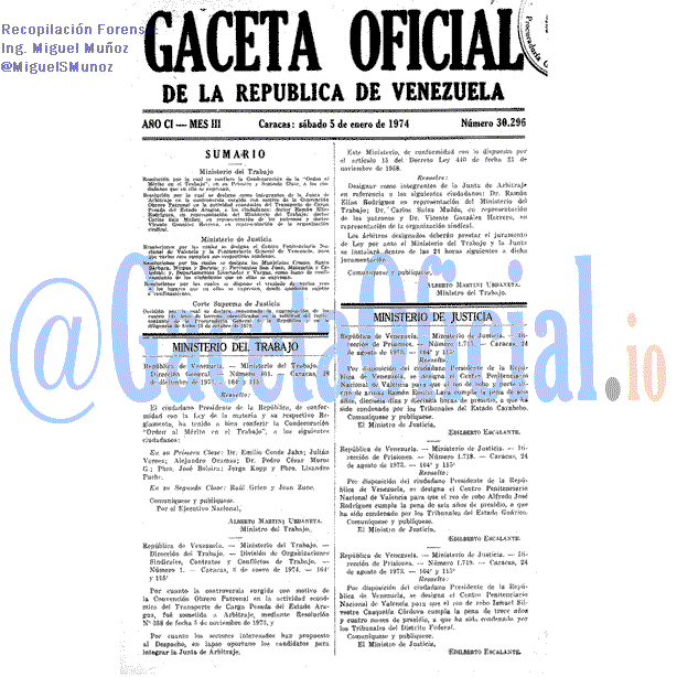 Gaceta Oficial 30296 del 5 Enero 1974