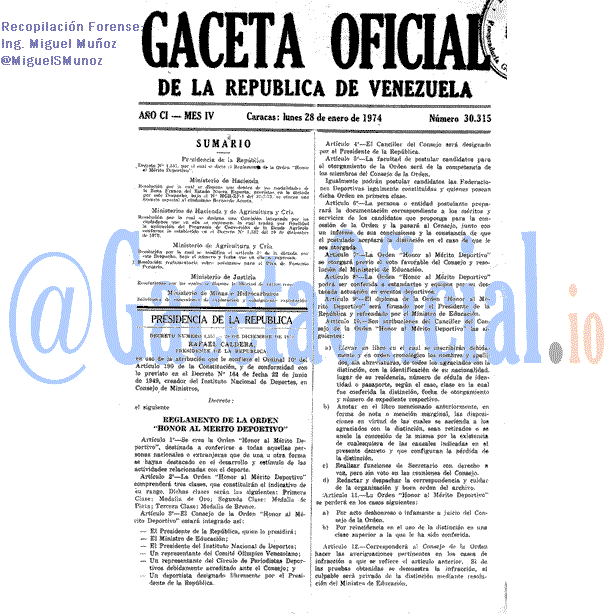 Gaceta Oficial 30315 del 28 Enero 1974