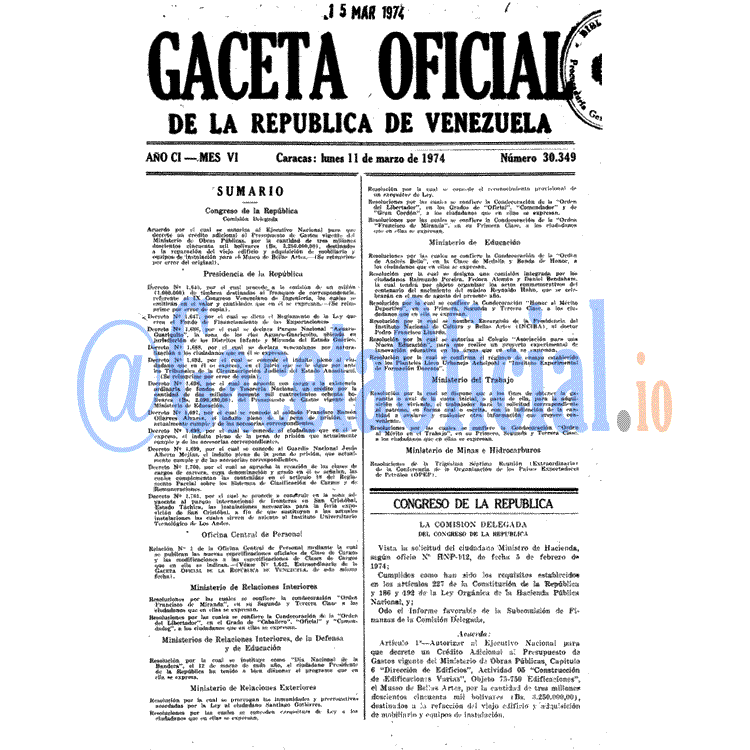 Gaceta Oficial 30349 del 11 Marzo 1974