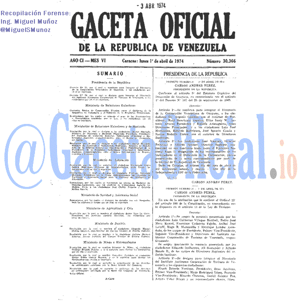 Gaceta Oficial 30366 del 1 Abril 1974