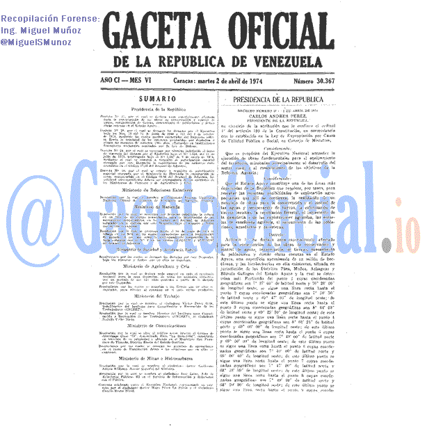 Gaceta Oficial 30367 del 2 Abril 1974