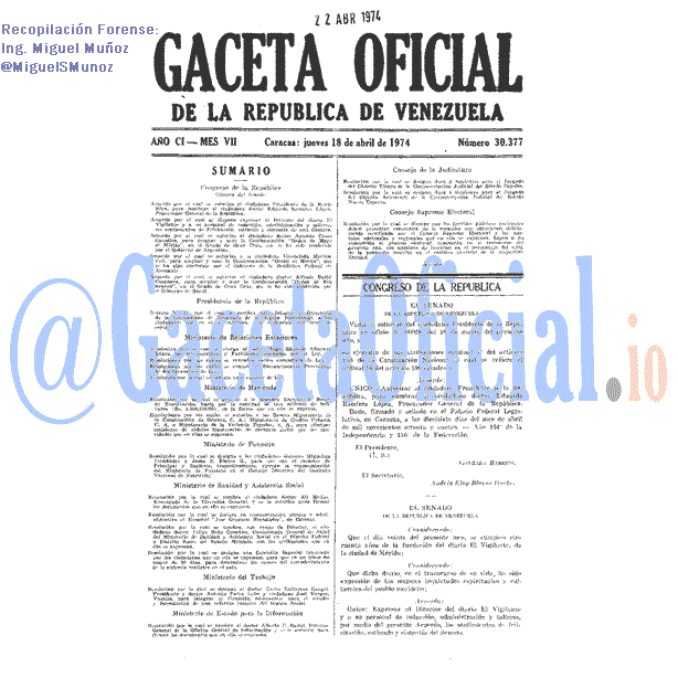 Gaceta Oficial 30377 del 18 Abril 1974