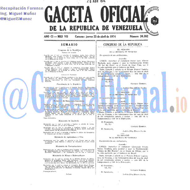Gaceta Oficial 30382 del 25 Abril 1974