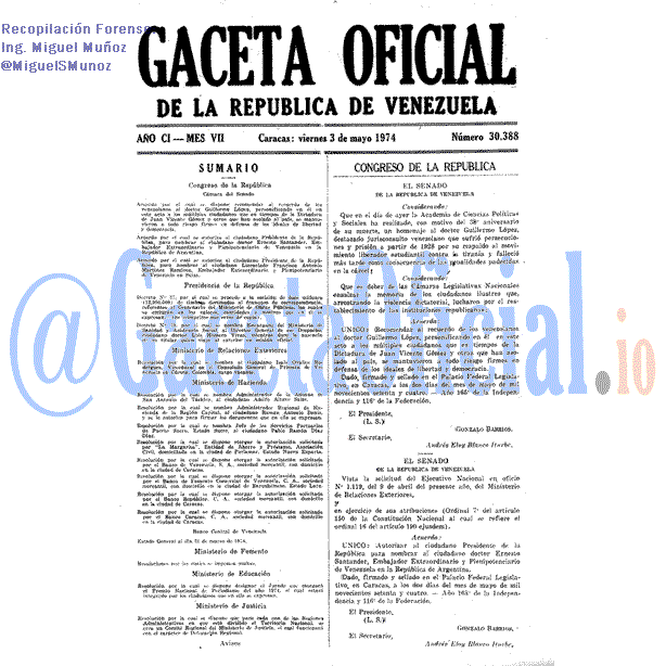Gaceta Oficial 30388 del 3 Mayo 1974