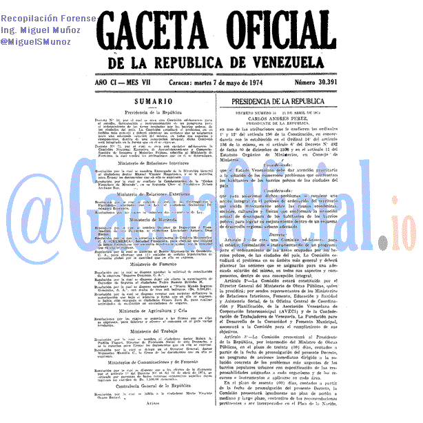 Gaceta Oficial 30391 del 7 Mayo 1974