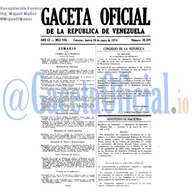 Gaceta Oficial 30399 del 16 Mayo 1974