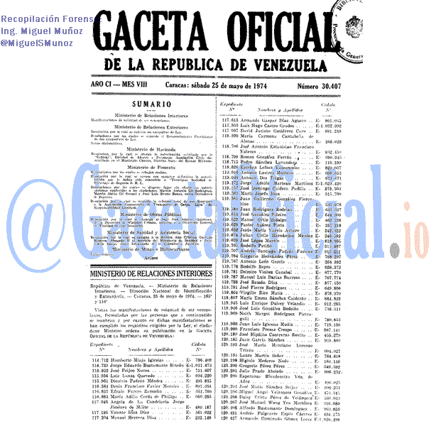 Gaceta Oficial 30407 del 25 Mayo 1974