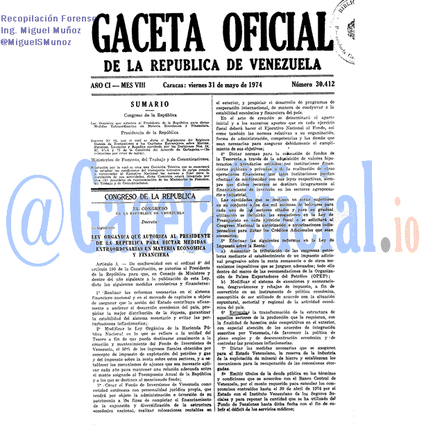 Gaceta Oficial 30412 del 31 Mayo 1974