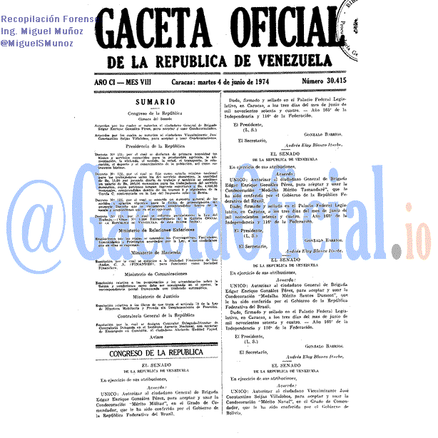 Gaceta Oficial 30415 del 4 Junio 1974