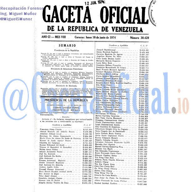 Gaceta Oficial 30420 del 10 Junio 1974