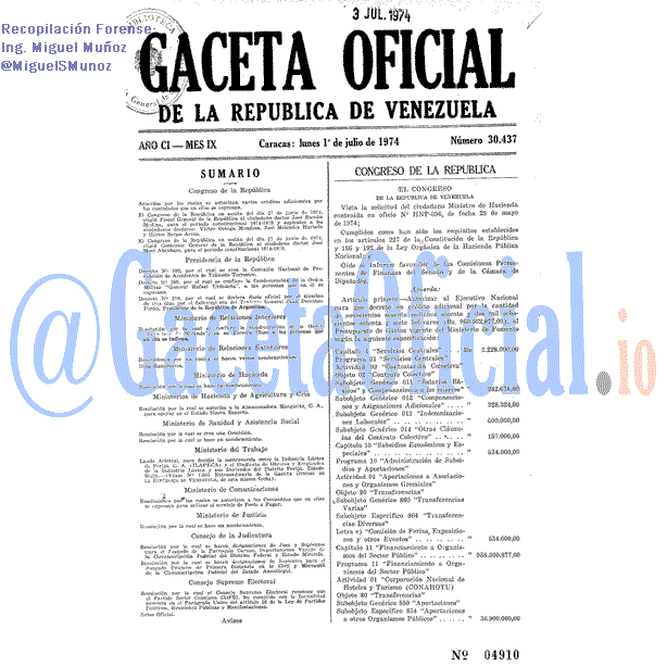 Gaceta Oficial 30437 del 1 Julio 1974