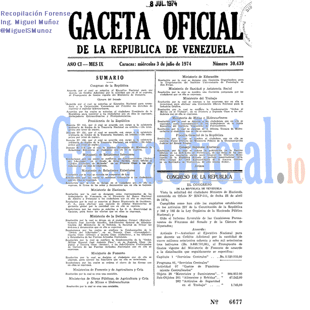 Gaceta Oficial 30439 del 3 Julio 1974