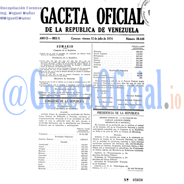 Gaceta Oficial 30446 del 12 Julio 1974