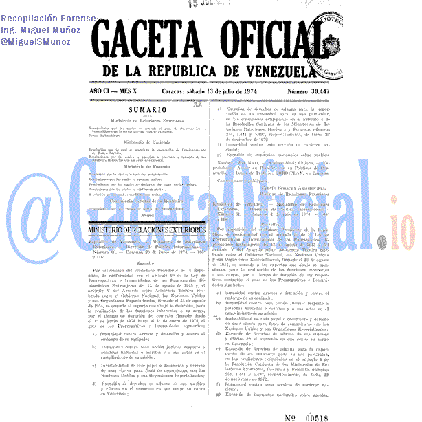 Gaceta Oficial 30447 del 13 Julio 1974
