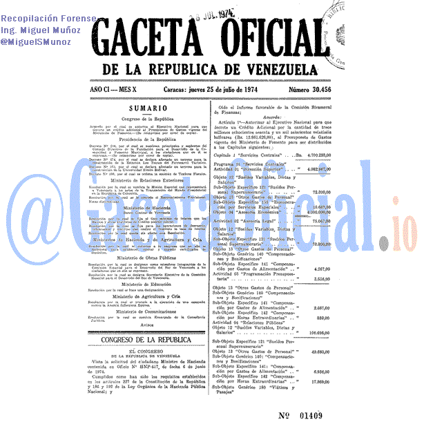 Gaceta Oficial 30456 del 25 Julio 1974