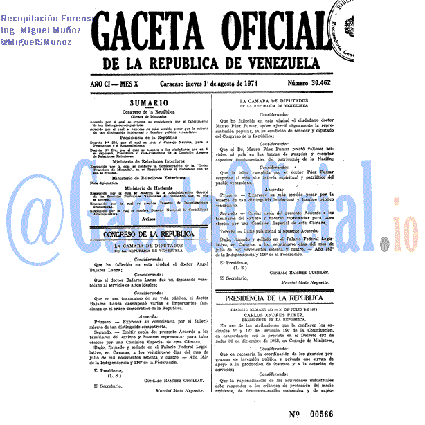 Gaceta Oficial 30462 del 1 Agosto 1974