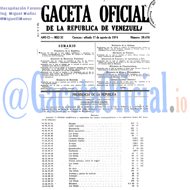 Gaceta Oficial 30476 del 17 Agosto 1974