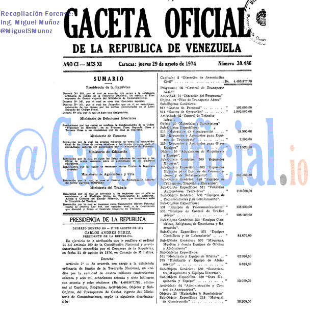 Gaceta Oficial 30486 del 29 Agosto 1974