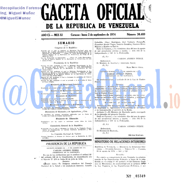 Gaceta Oficial 30489 del 2 Septiembre 1974